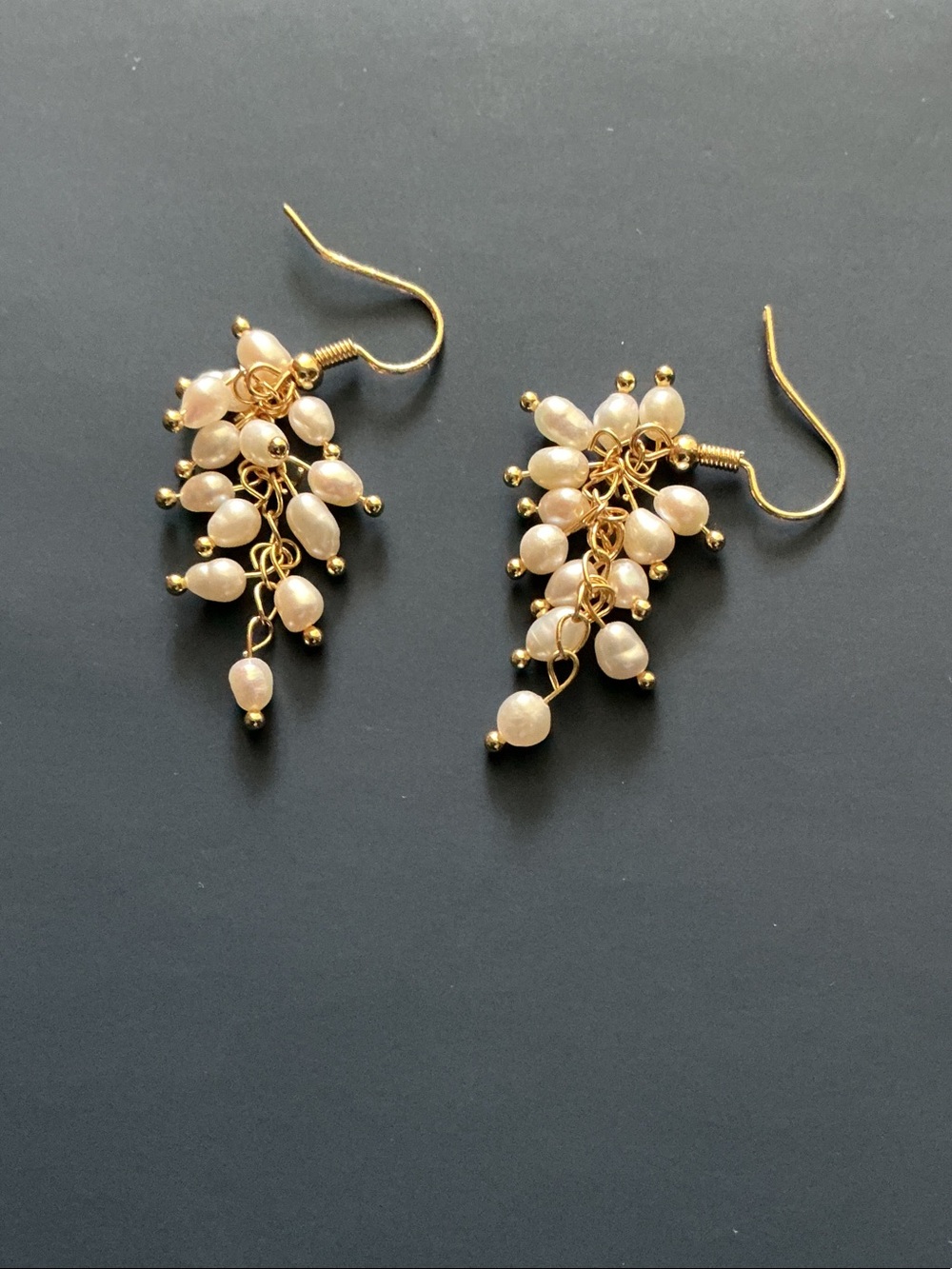 Gold and Ivory Pearl Cluster Drop Earrings